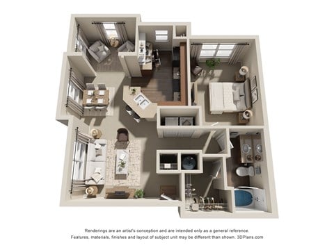 Floor plan for 1 bed, 1 bath, 903 sqft
